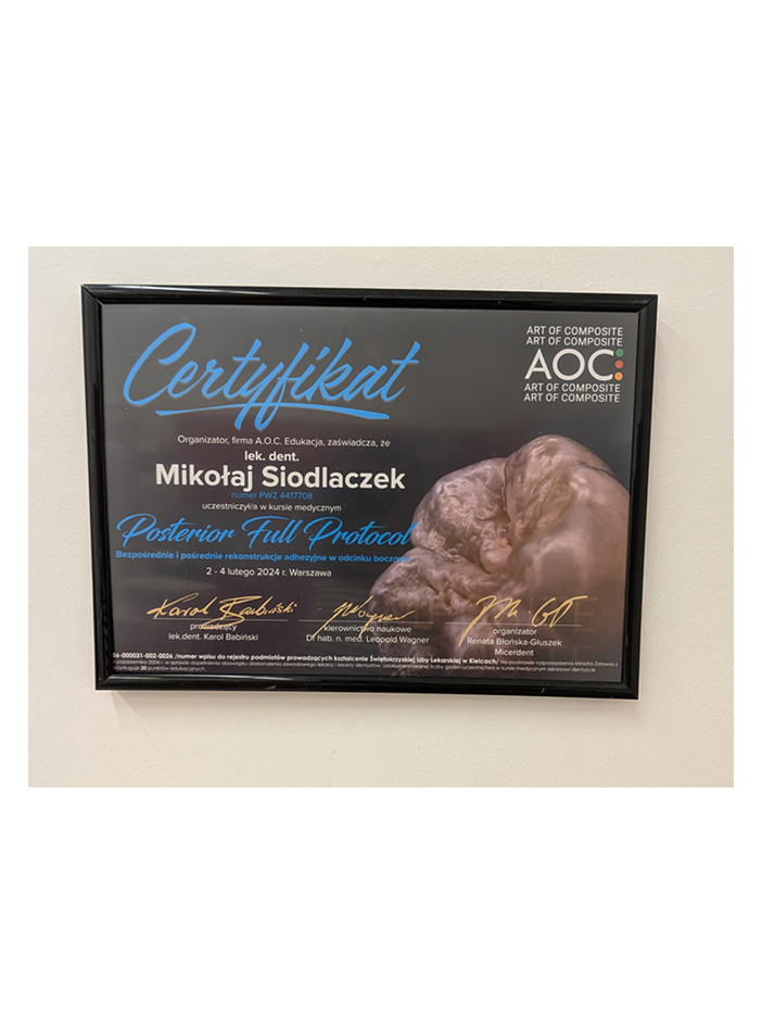 Certyfikat z zakresu implantologii